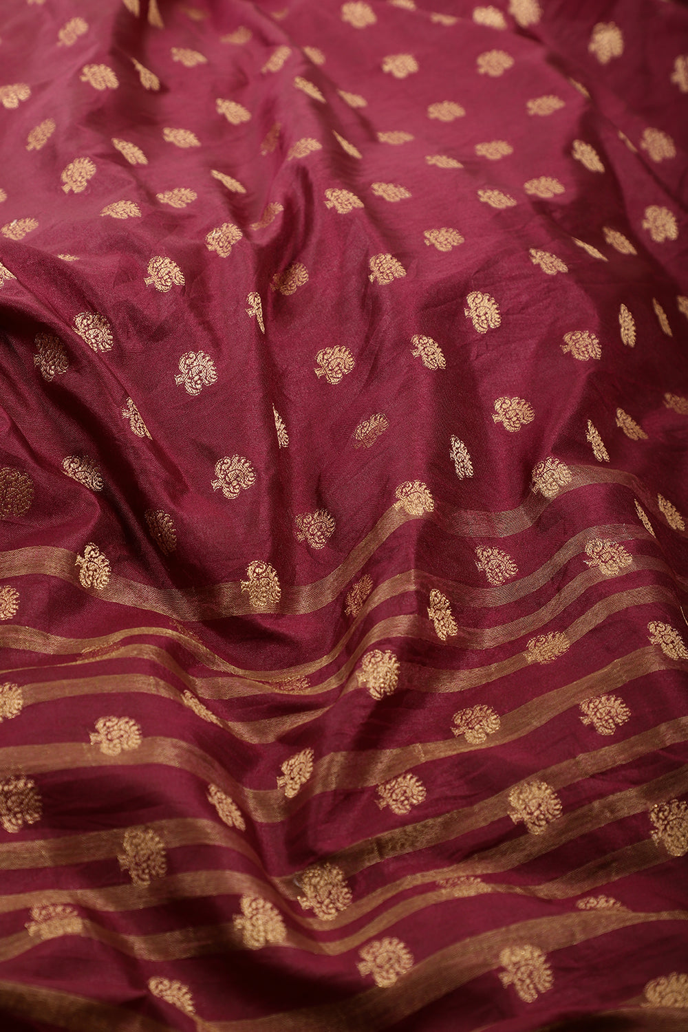Wine Silk Zari & Resham  Woven Saree