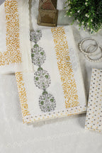 Cream & Mustard Printed And Resham Embroidered Unstitched Suit Fabric