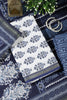 Navy And White Cotton Floral Block Print & Zari Border Unstitched Suit Material