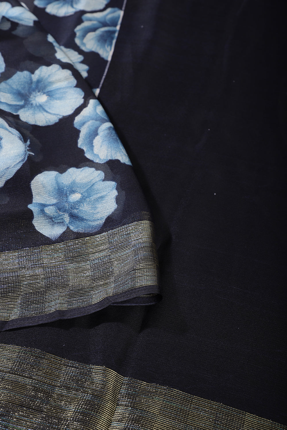 Blue Chiffon Floral Printed Saree