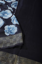 Blue Chiffon Floral Printed Saree