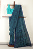 Navy & Teal Floral Printed Crepe Saree