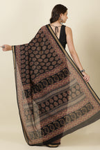 Black Block Printed Cotton Saree