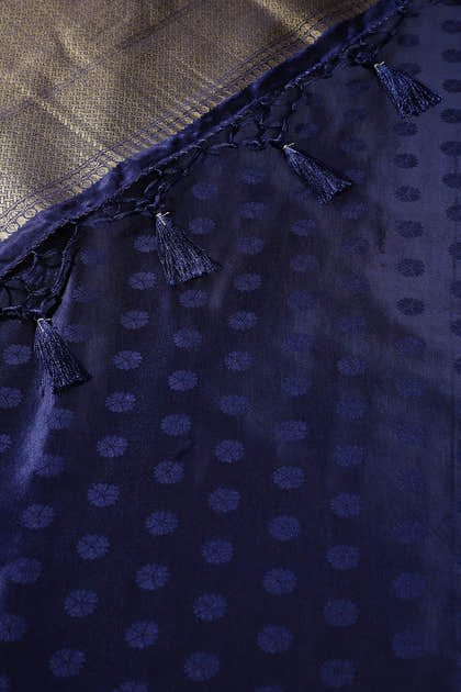 Cherry Red And Navy Floral Zari Woven Sarees