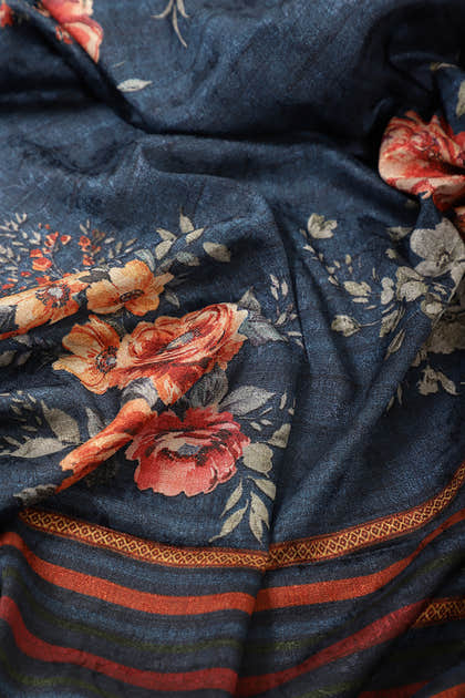 Navy Jacquard Silk Printed Saree