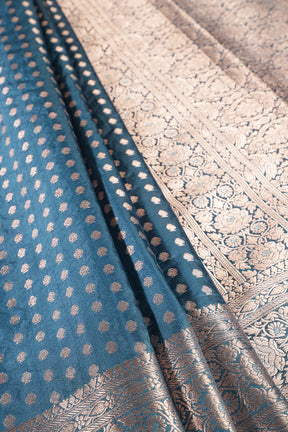 Blue Denim Zari Banarasi Woven Silk Saree