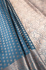 Blue Denim Zari Banarasi Woven Silk Saree