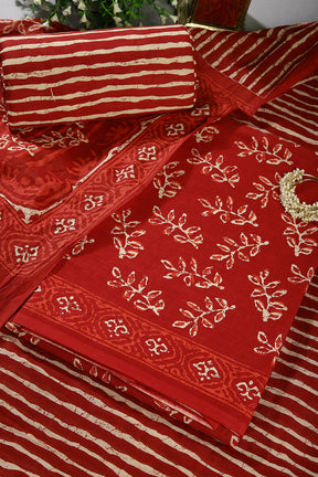 Red Color Cotton Printed Unstitched Suit