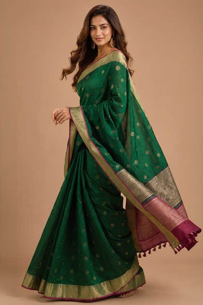 Green Cotton Silk Zari Work Saree