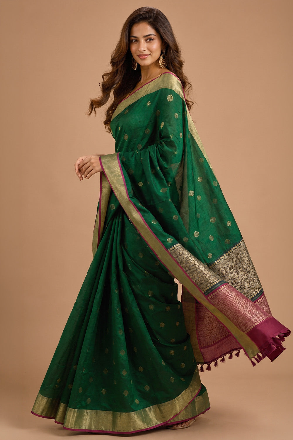 Green Cotton Silk Zari Work Saree