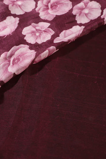 Wine Chiffon Floral Printed Saree