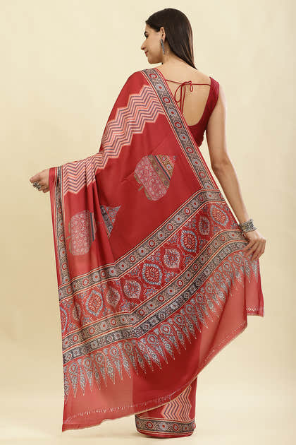 Maroon Crepe Printed Saree