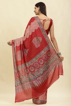 Maroon Crepe Printed Saree