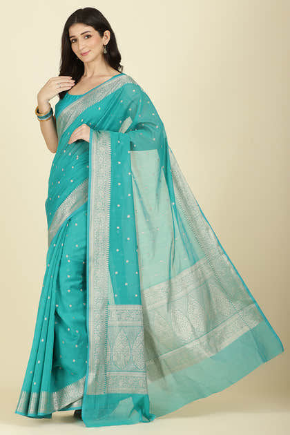 Teal Zari Woven Cotton Silk Saree