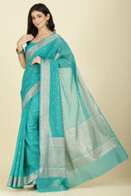 Teal Zari Woven Cotton Silk Saree