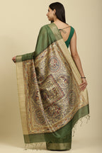 Green Color Cotton Silk Madhubani Print Saree