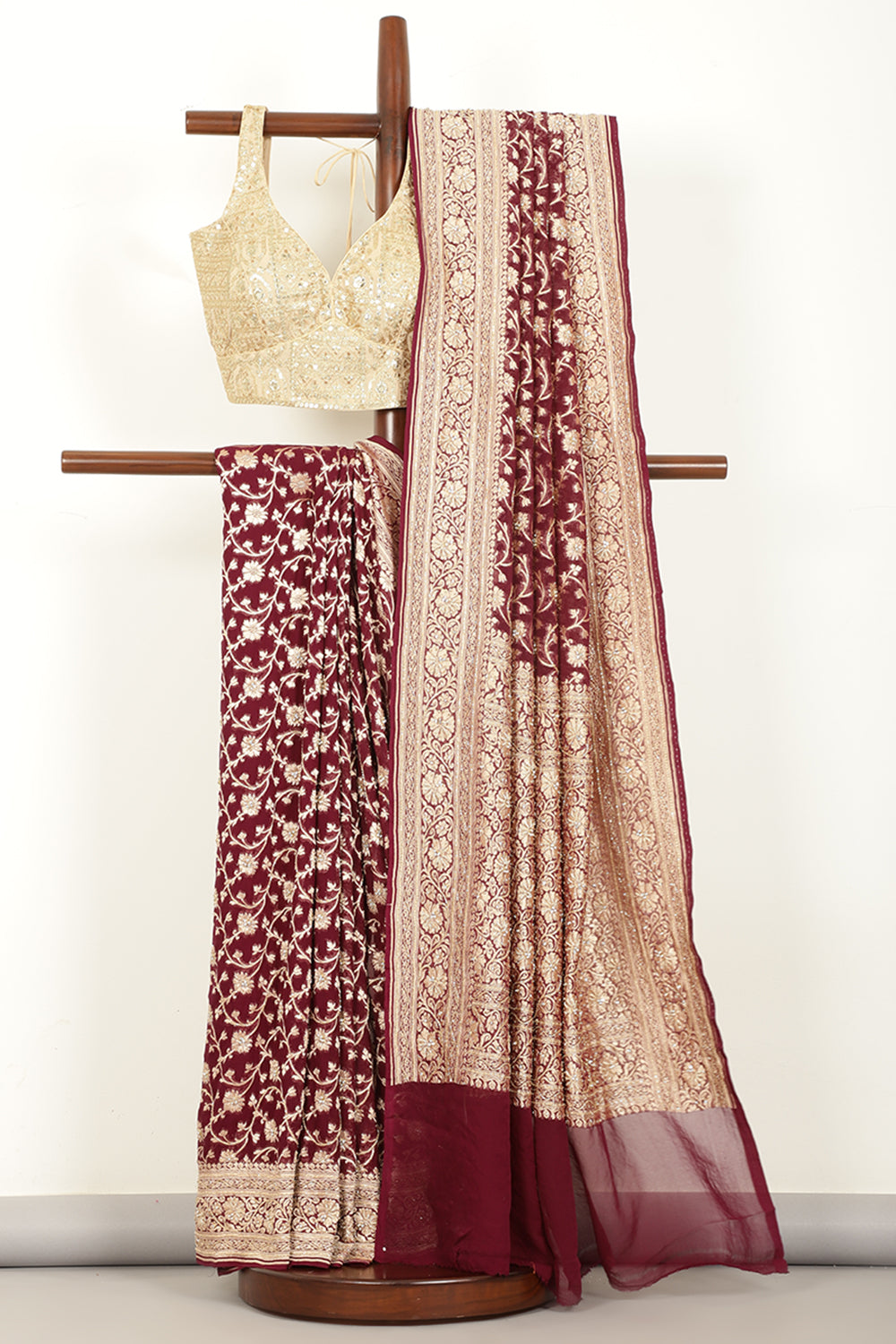Wine Color Pure Khaddi Georgette Banarasi Saree