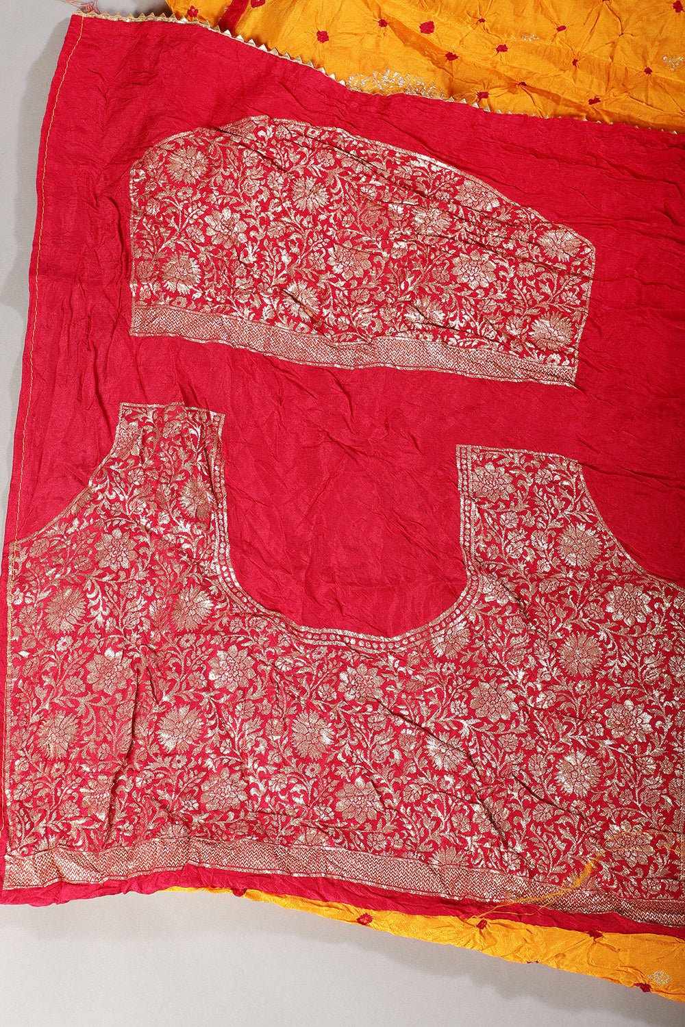 Mustard Color Bandhej Modal Silk Zari Woven Saree