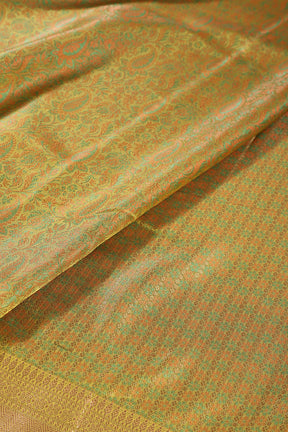 Olive Green Silk Floral and Paisley Resham & Zari Woven Saree