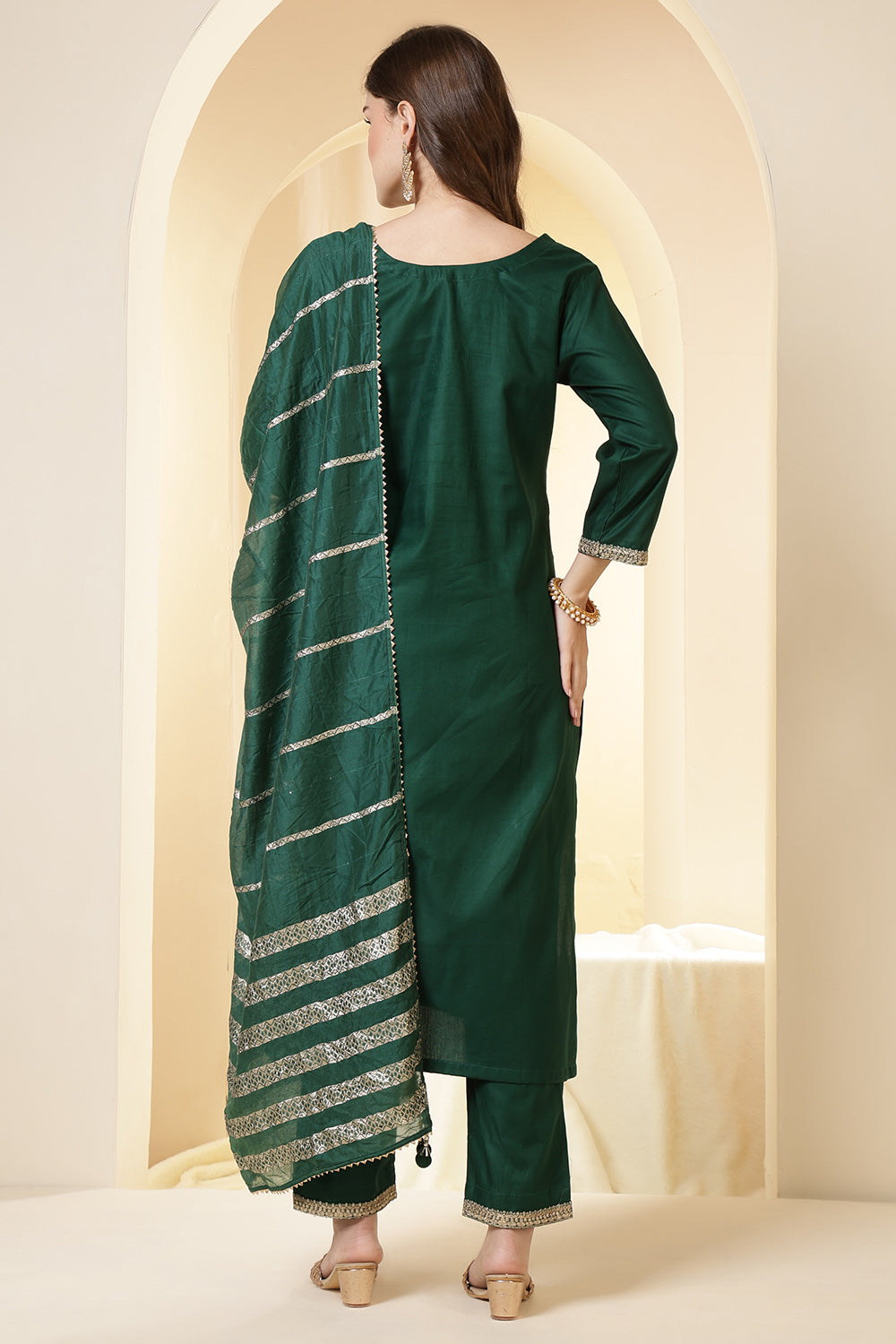 Green Color Silk Embroidered Suit Set
