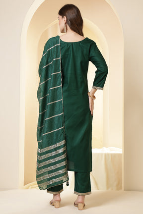Green Color Silk Embroidered Suit Set