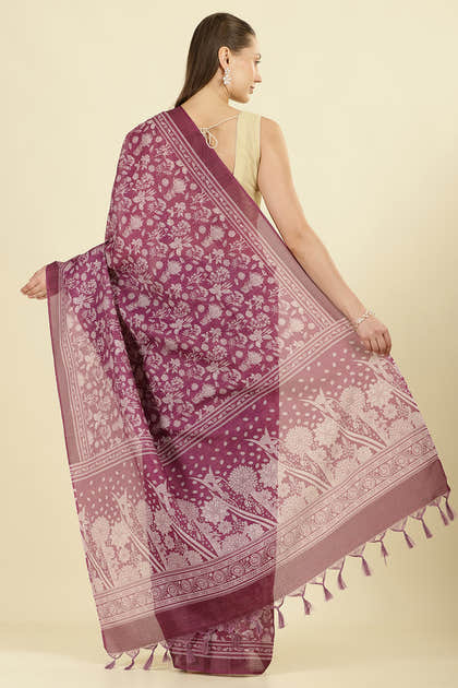 Purple Kota Cotton Floral Jaal Printed Saree