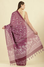 Purple Kota Cotton Floral Jaal Printed Saree