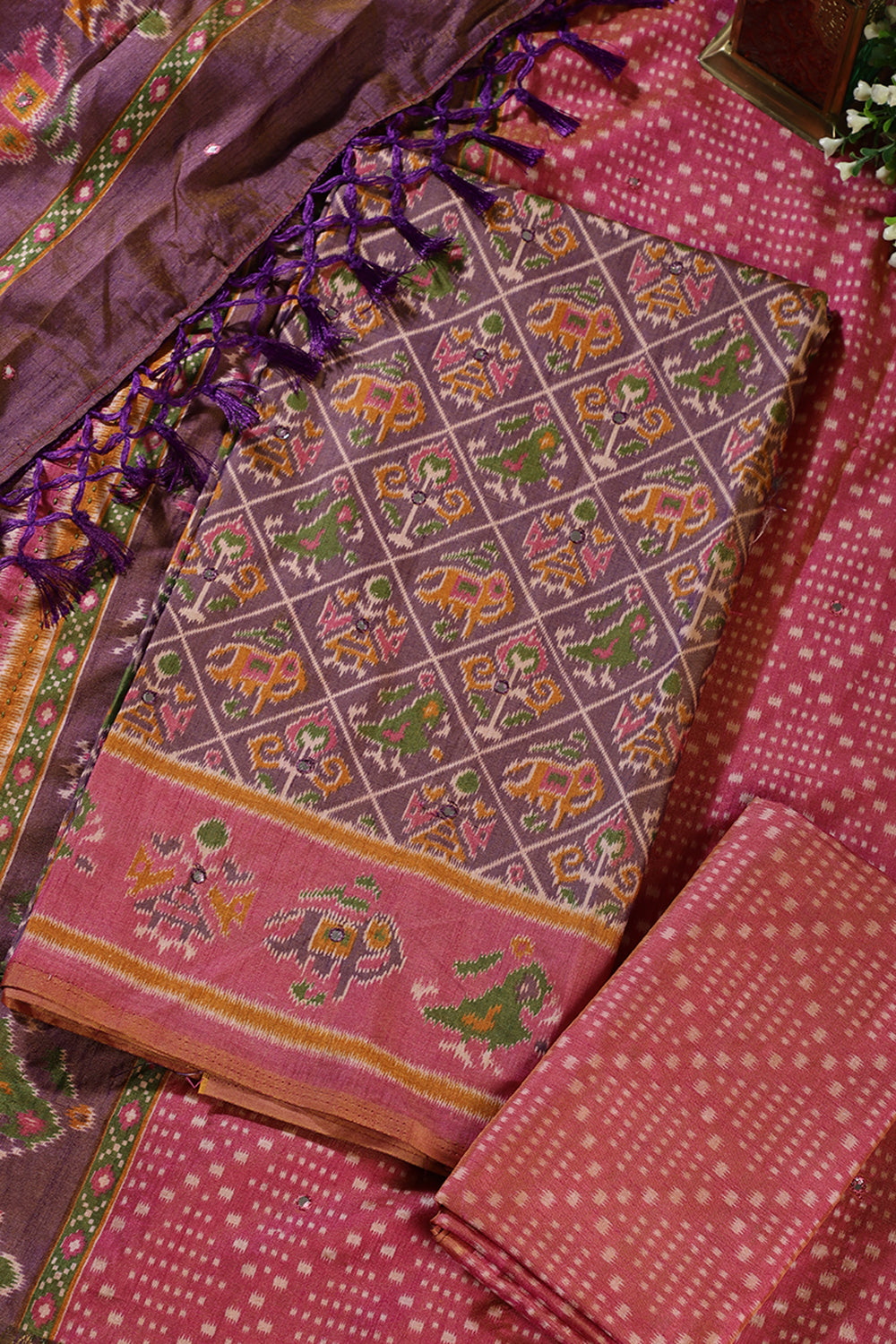 Mauve Crepe Silk Woven Embroidered Unstitched Suit Fabric