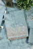 Turquoise Tussar Cotton Printed And Reham Embroidered Unstiched Suit Material