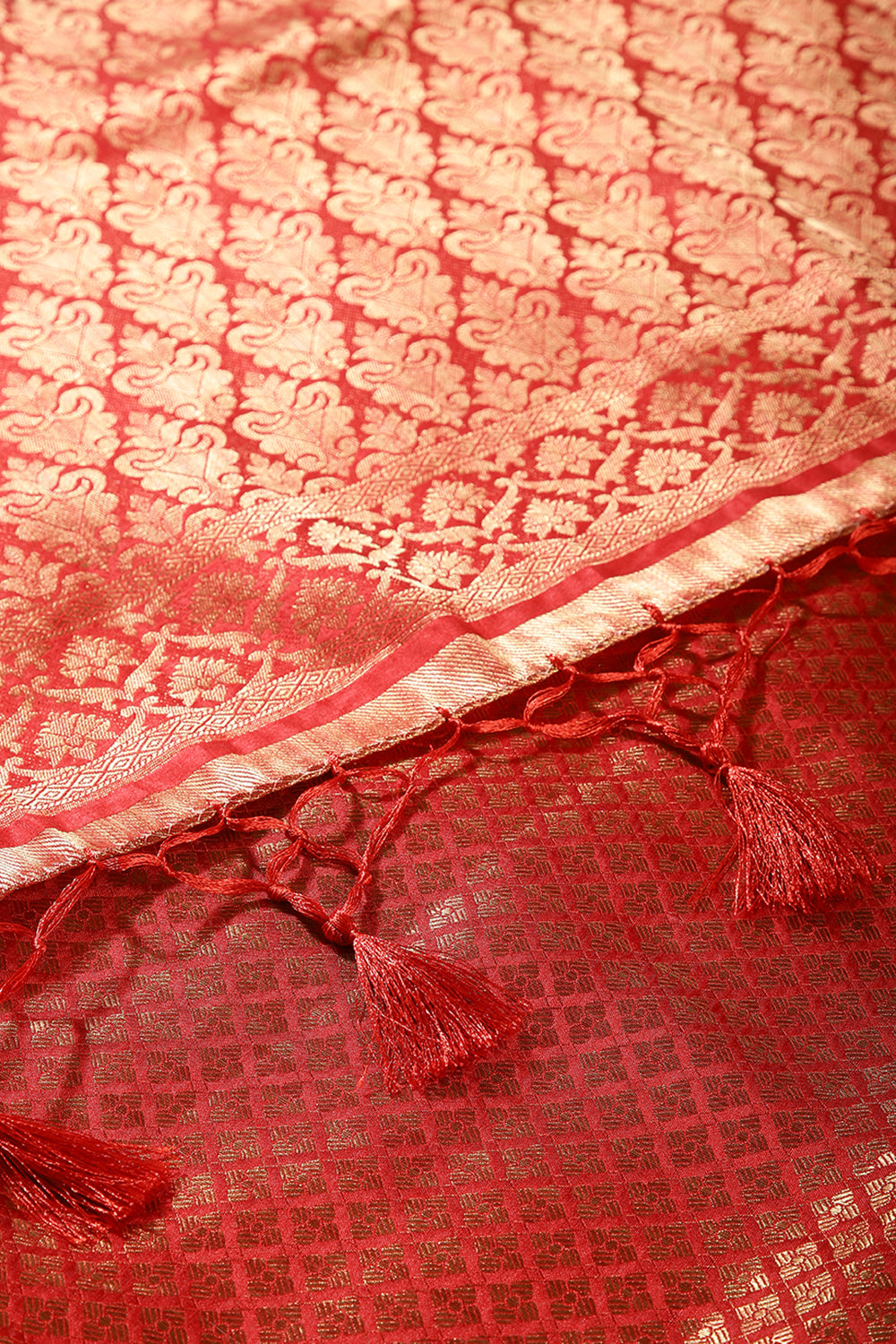 Bottle Green & Red Ombré  Silk Zari Woven Saree