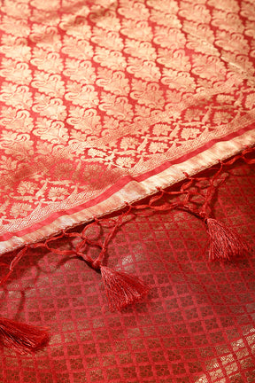 Bottle Green & Red Ombré  Silk Zari Woven Saree