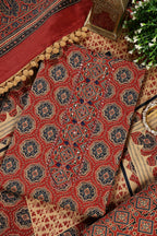 Maroon Cambric Cotton Printed And Mirror Wrok Unstitched Suit Material