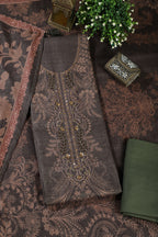 Green Spun Floral Printed Unstitched Suit Fabric
