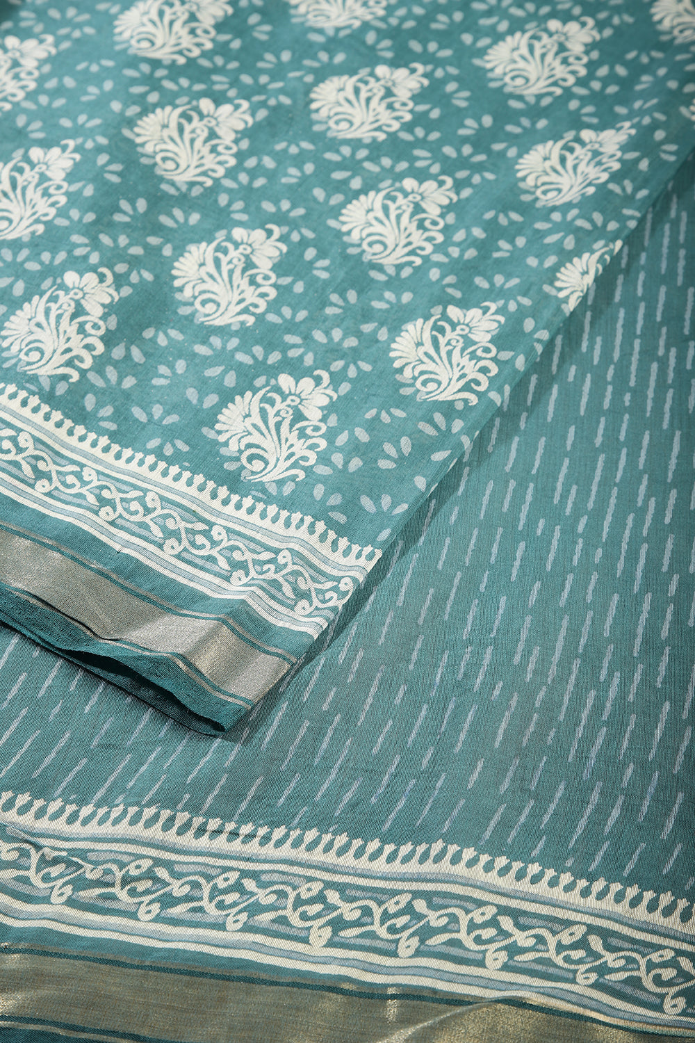 Teal Colour Cotton Printed Saree