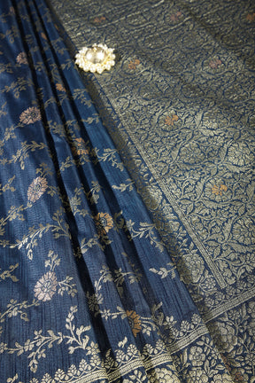 Navy Color Raw Silk Zari Woven Saree
