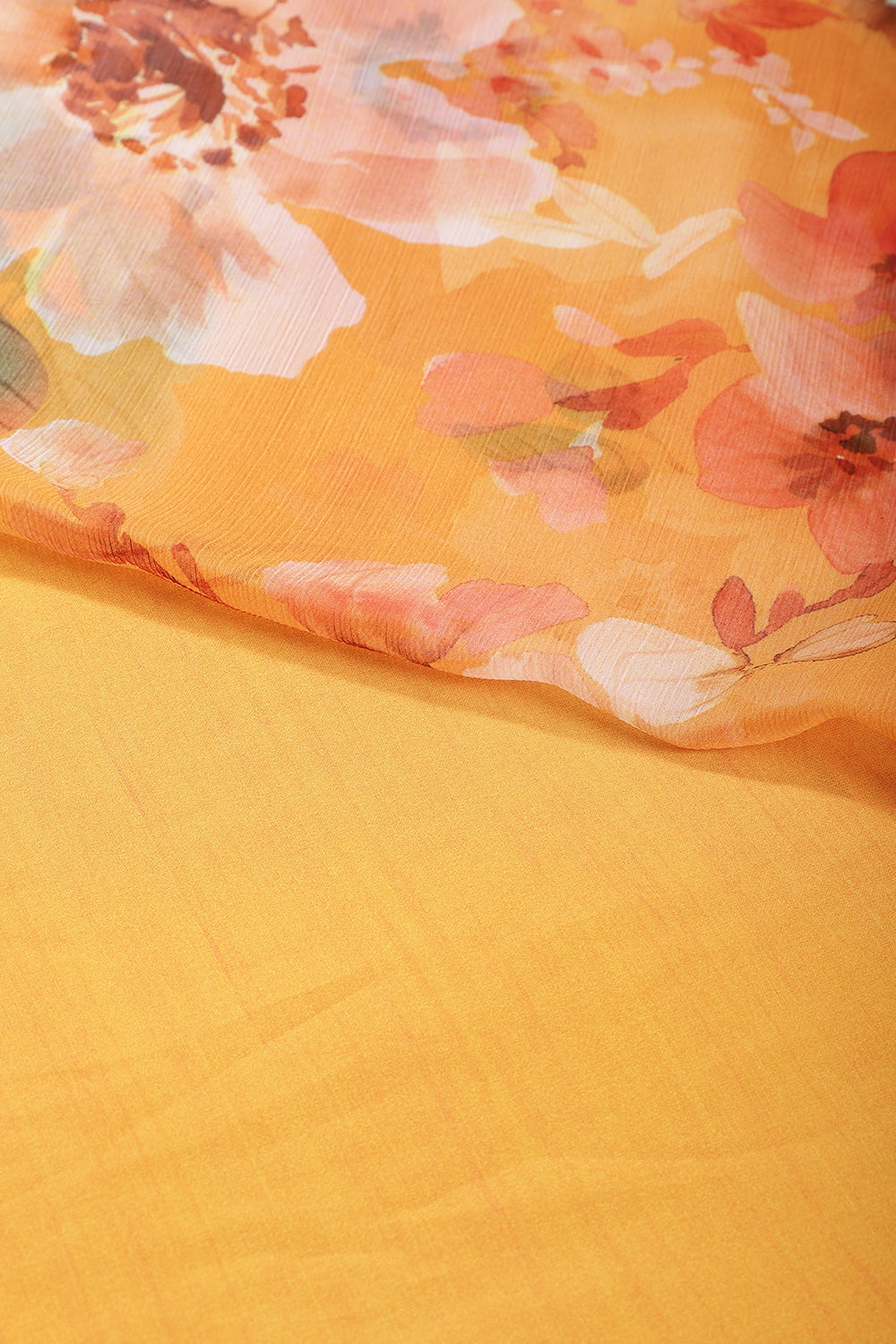 Mustard Color Floral Printed Chiffon Saree