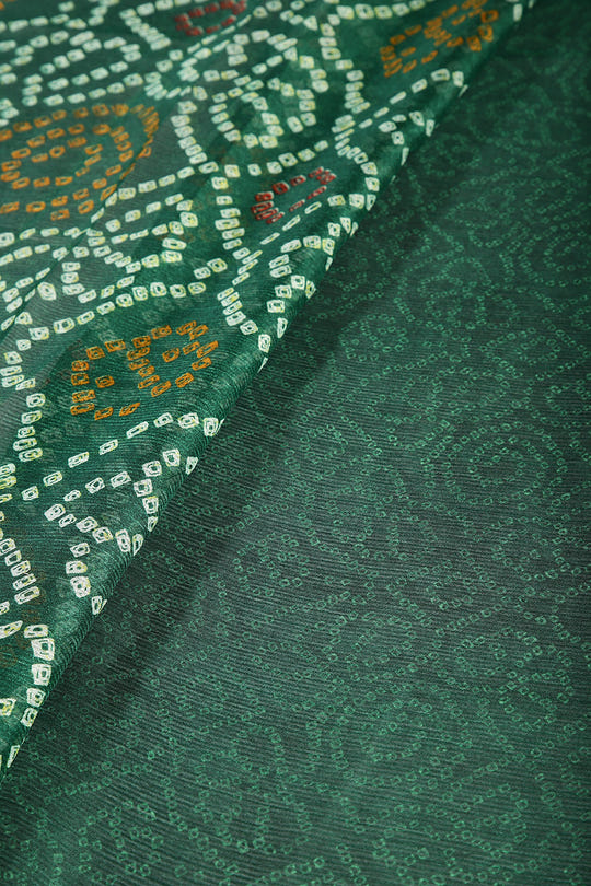 Bottle Green Color Chiffon Bandhani Printed Saree