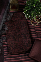 Wine & Black Digital Printed Chanderi Cotton Unstiched Suit Material