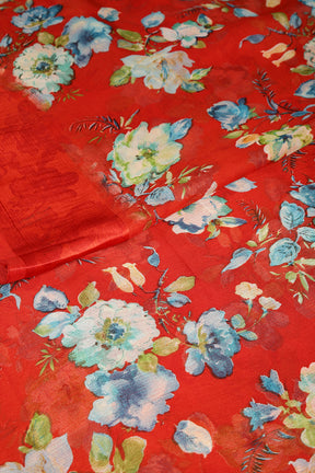 Red Color Floral Printed Chiffon Saree