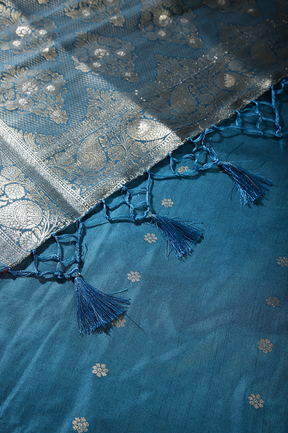 Peacock Blue Color Zari Woven South Silk Saree