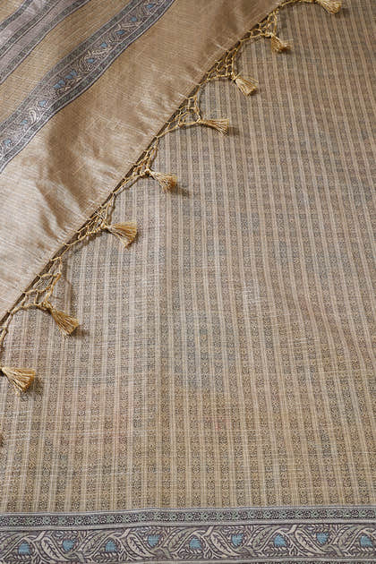 Gold Floral Printed Metallic Tissue Saree