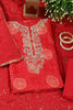 Red Cotton Bandhani Printed & Neck Embroidered Unstitched Suit