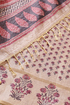 Dark Pink Tussar Silk Zari Woven & Printed Saree