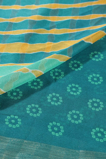 Teal & Yellow Color Chiffon Printed Saree