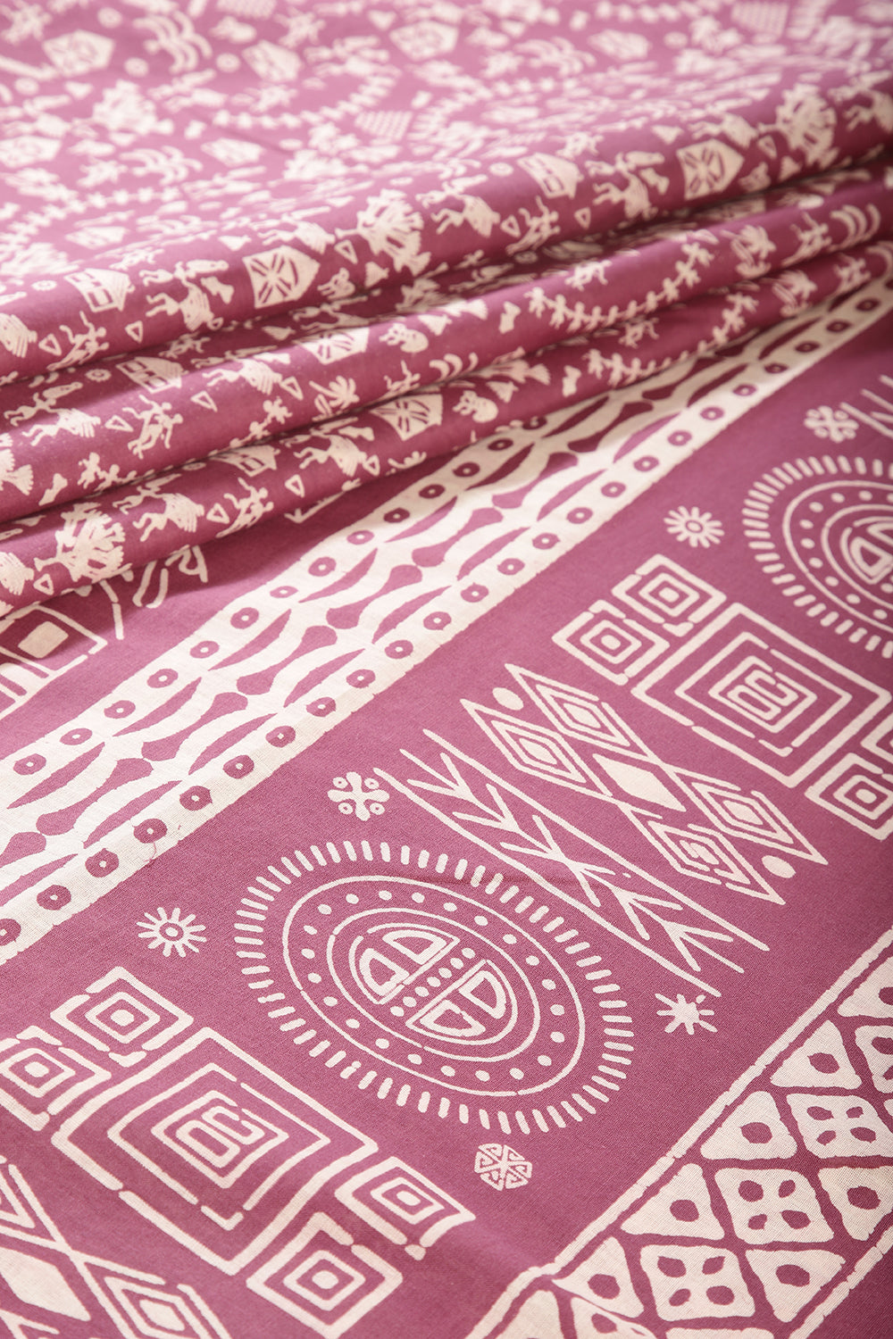 Dusty Mauve Color Cotton Folk Printed Saree