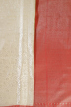 Cream & Red Floral Zari Woven Sarees