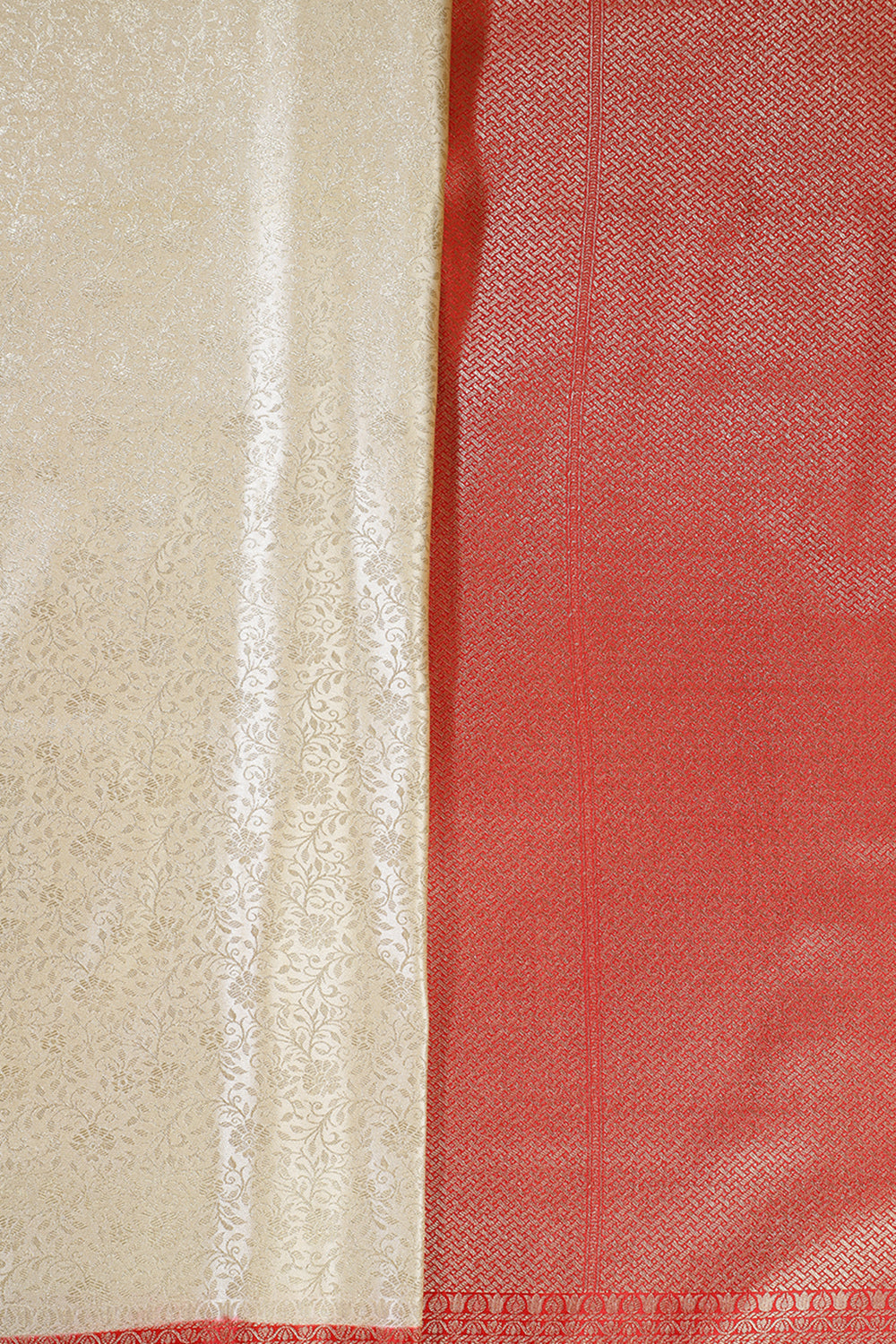 Cream & Red Floral Zari Woven Sarees