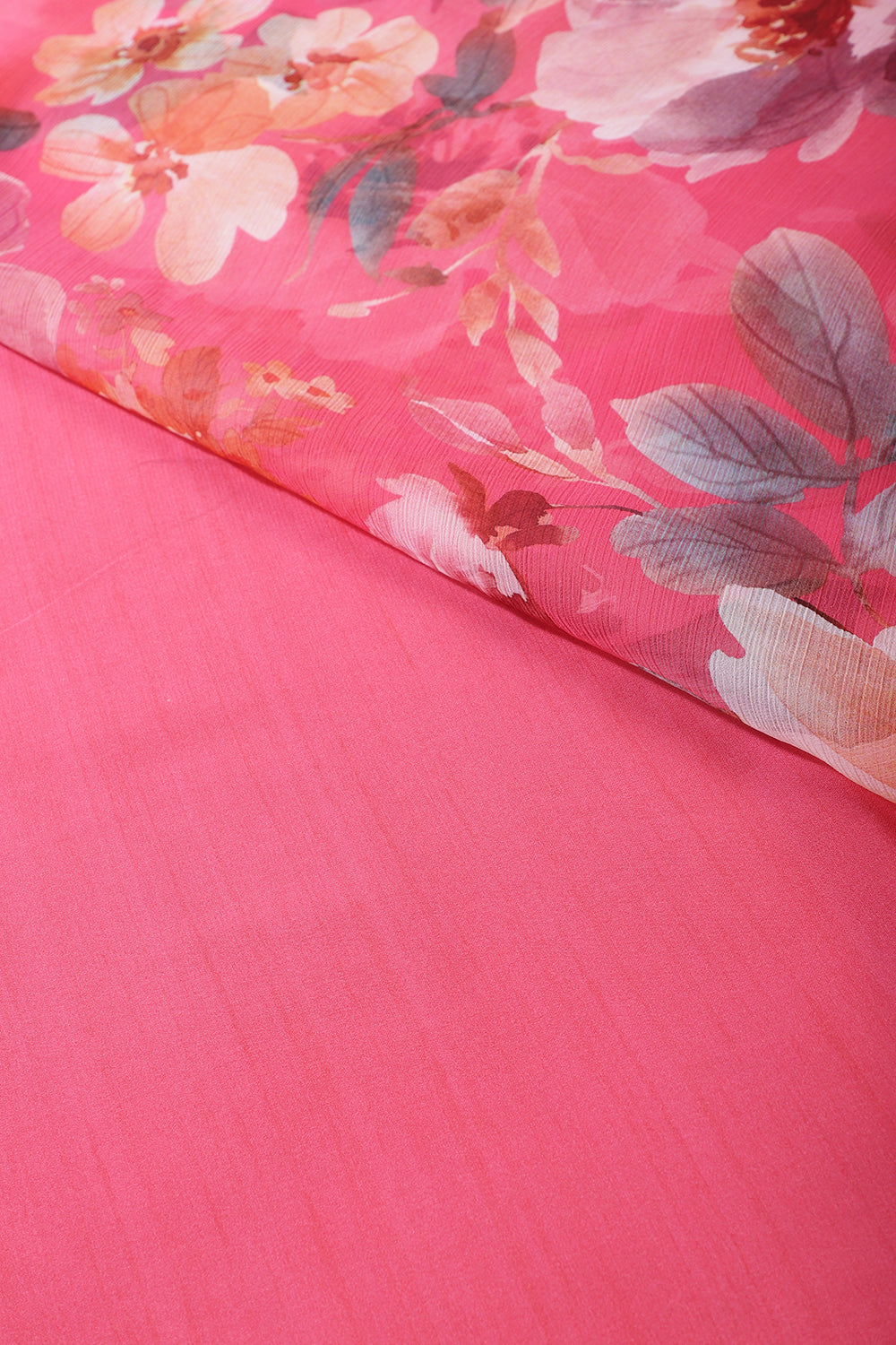 Pink Color Floral Printed Chiffon Saree