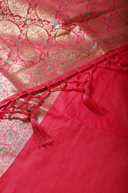 Rani Colour Banarasi Silk Woven Saree