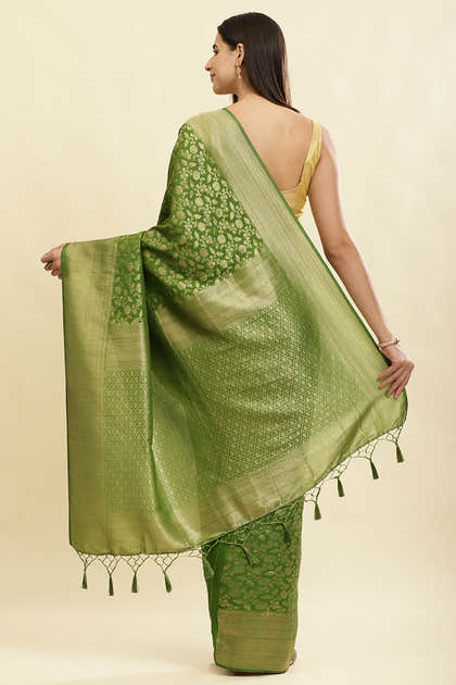 Green Lightweight Banarasi Silk Weaving Saree